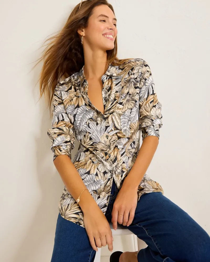 Tommy Bahama Grand Canal Long-Sleeve Silk Shirt Black Sale