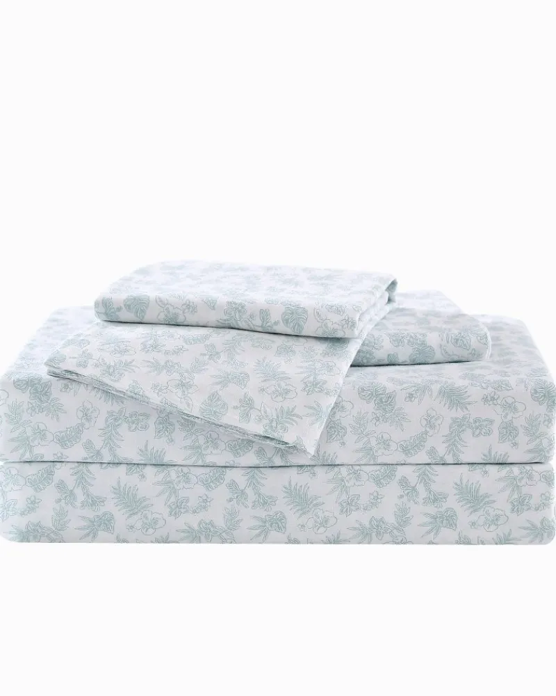 Tommy Bahama Hibiscus Bloom 4-Piece King Sheet Set Green Hot