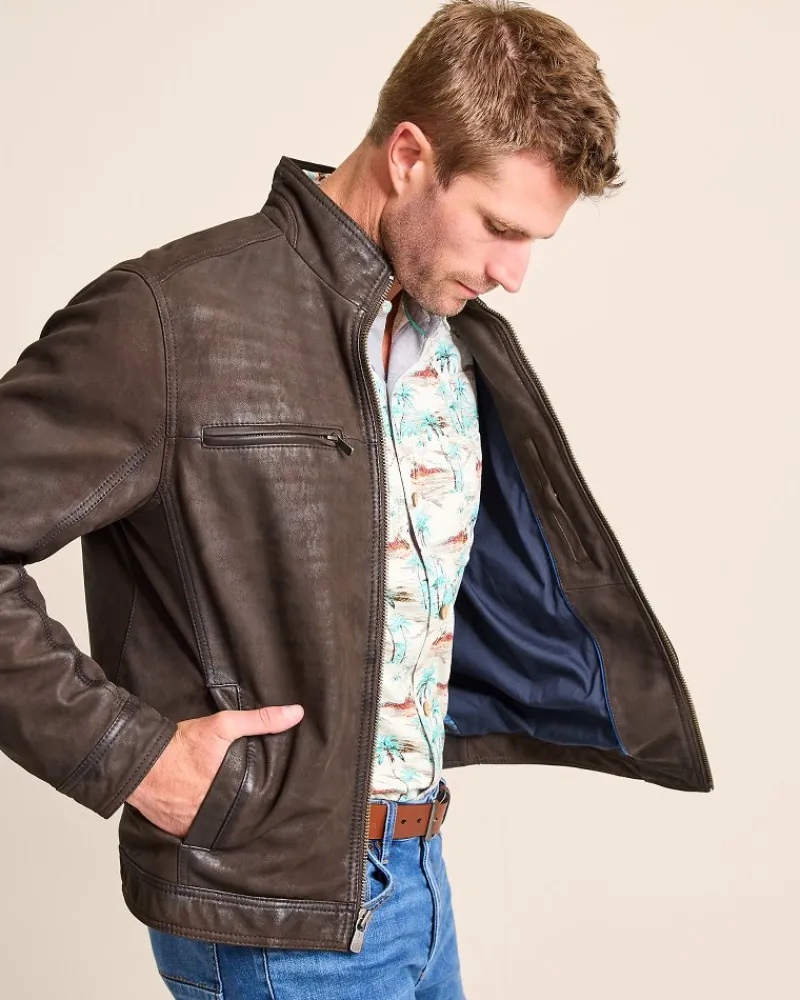 Tommy Bahama Highland Rocker Leather Jacket Dark Brown Best