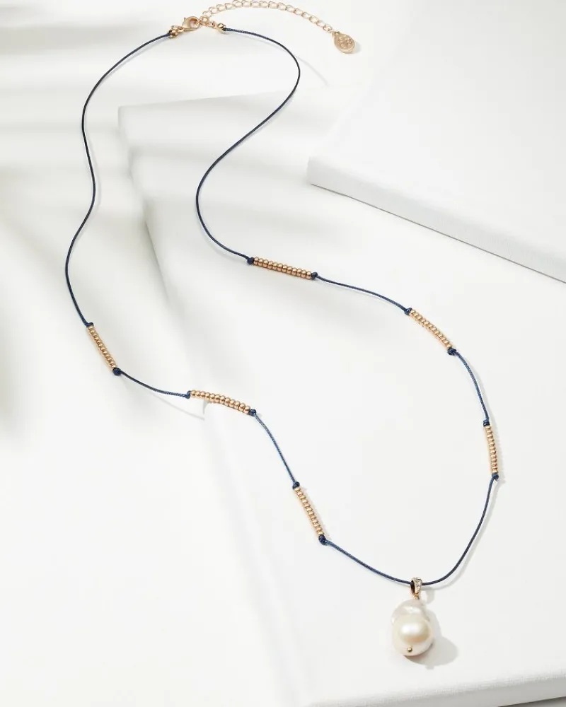 Tommy Bahama Indigo Bay Freshwater Pearl Pendant Necklace Navy Outlet
