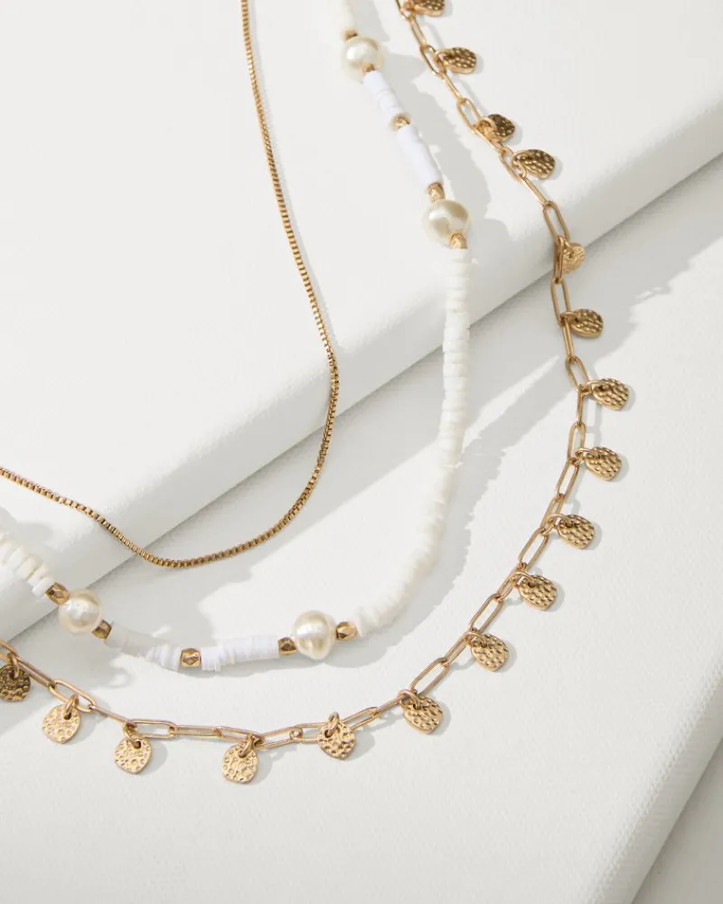 Tommy Bahama Indigo Bay Heishi & Pearl Layered Long Necklace White/Gold Clearance