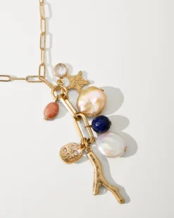 Tommy Bahama Indigo Bay Semiprecious Stone & Pearl Charm Necklace Gold Multi Sale