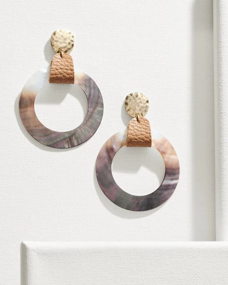 Tommy Bahama Indigo Shore Grey Shell Drop Hoop Earrings Gold Discount