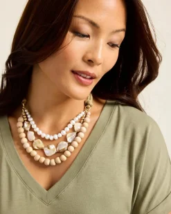 Tommy Bahama Indigo Shore Mother of Pearl Shell Statement Necklace Gold Best