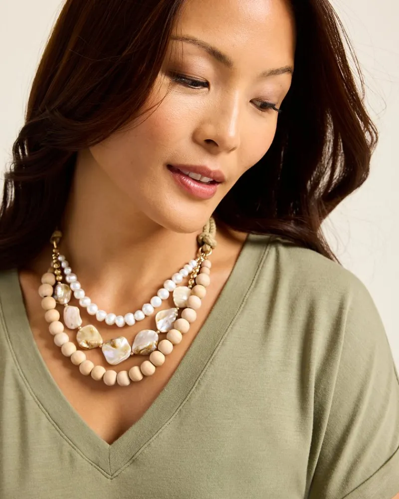 Tommy Bahama Indigo Shore Mother of Pearl Shell Statement Necklace Gold Best