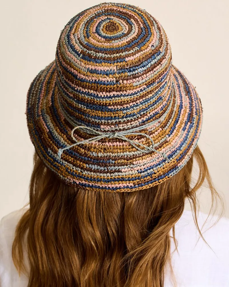 Tommy Bahama Iris Raffia Bucket Hat Mixed Brown New