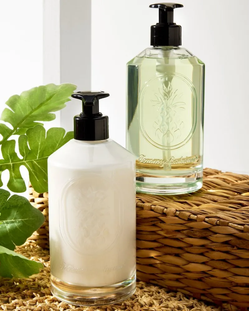 Tommy Bahama Glass Hand Soap & Lotion Set Island Blend Clearance
