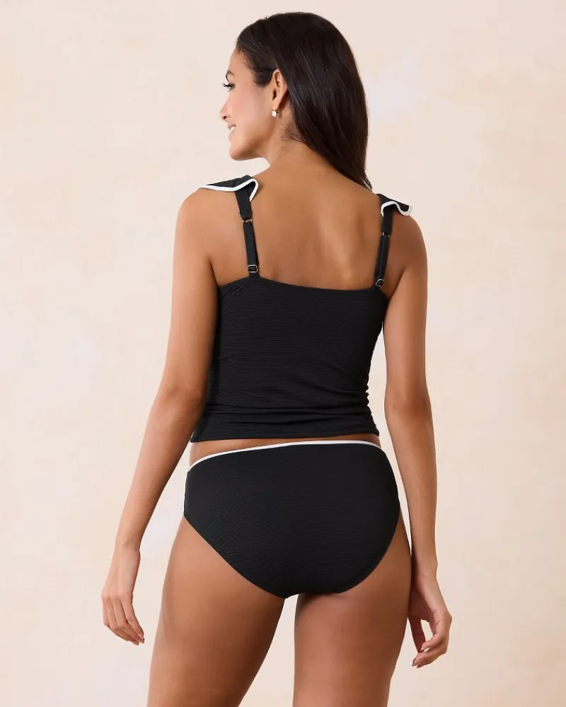 Tommy Bahama Island Cays Cabana Ruffle Tankini Top Black Hot
