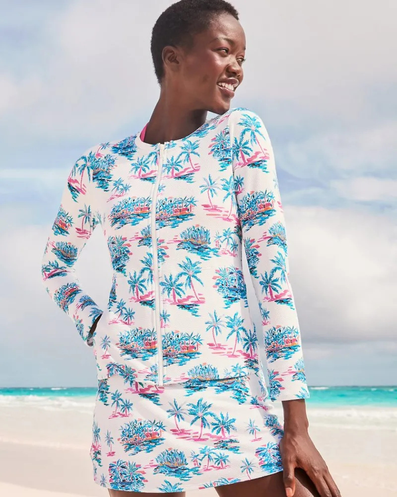 Tommy Bahama Island Cays Tropical Oasis Rash Guard White New