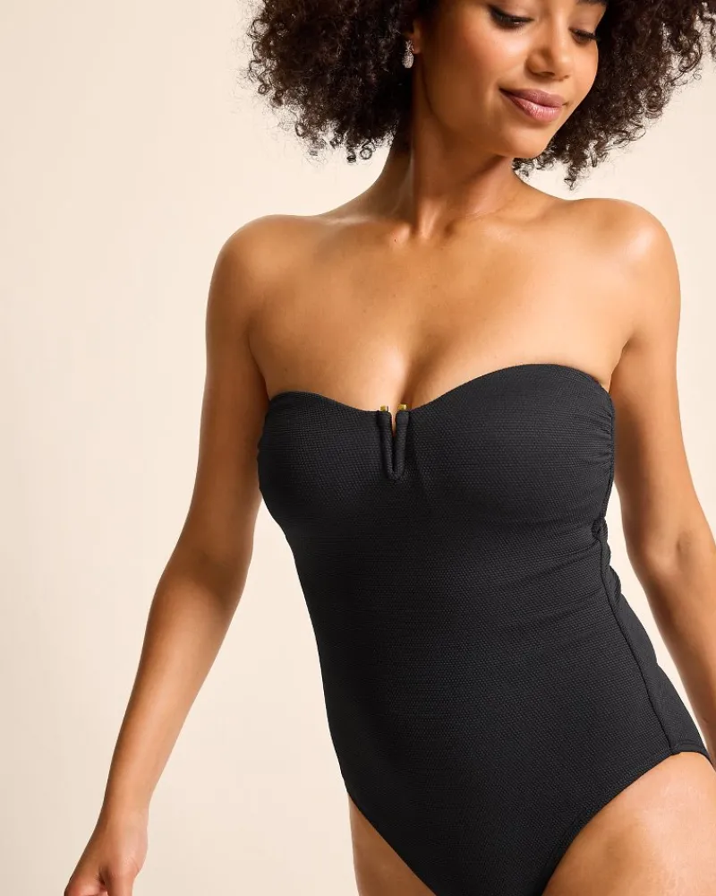 Tommy Bahama Island Cays V-Front Bandeau One-Piece Swimsuit Black Discount