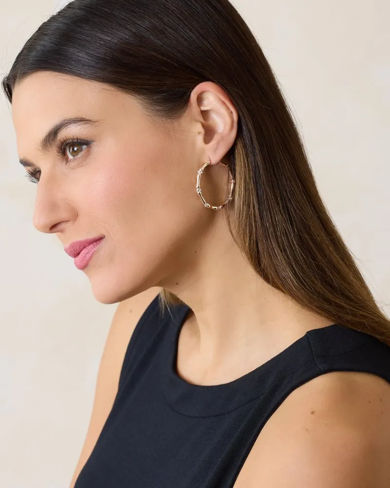 Tommy Bahama Island Essence Bamboo Hoop Earrings Rose Gold New