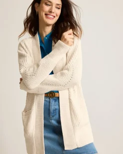 Tommy Bahama Island Luna Chenille Shell Stitch Cardigan Coconut New