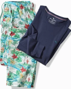 Tommy Bahama Jersey Long Sleeve & Pants Pajama Set Big Sky Blue Clearance