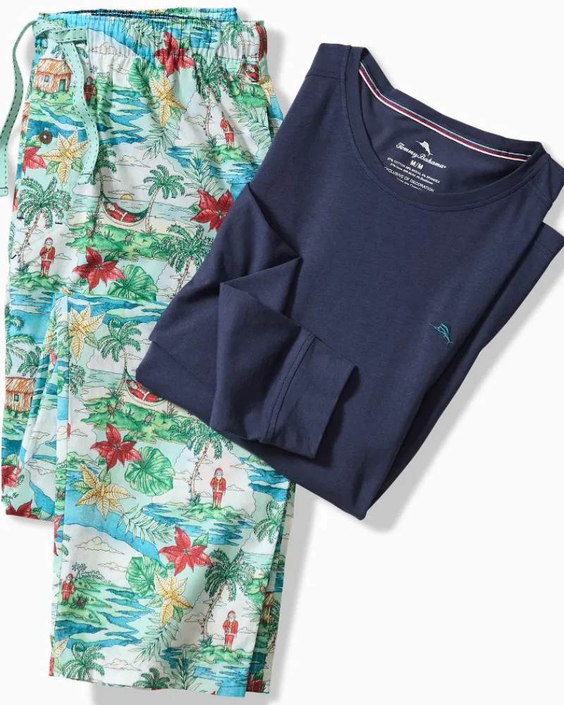 Tommy Bahama Jersey Long Sleeve & Pants Pajama Set Big Sky Blue Clearance