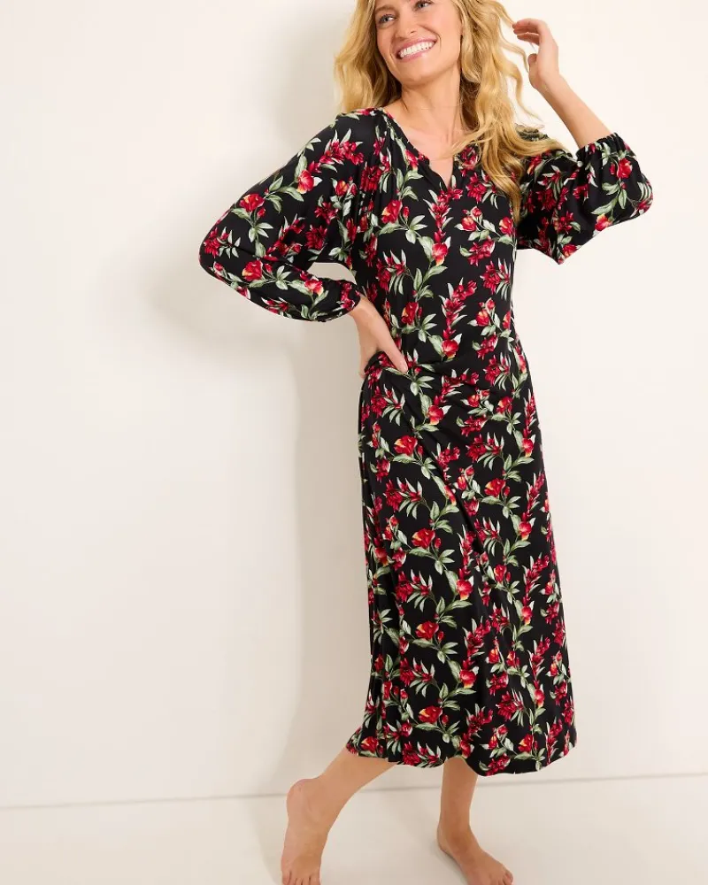 Tommy Bahama Jersey Long-Sleeve Maxi Sleep Dress Black Cherry Hot