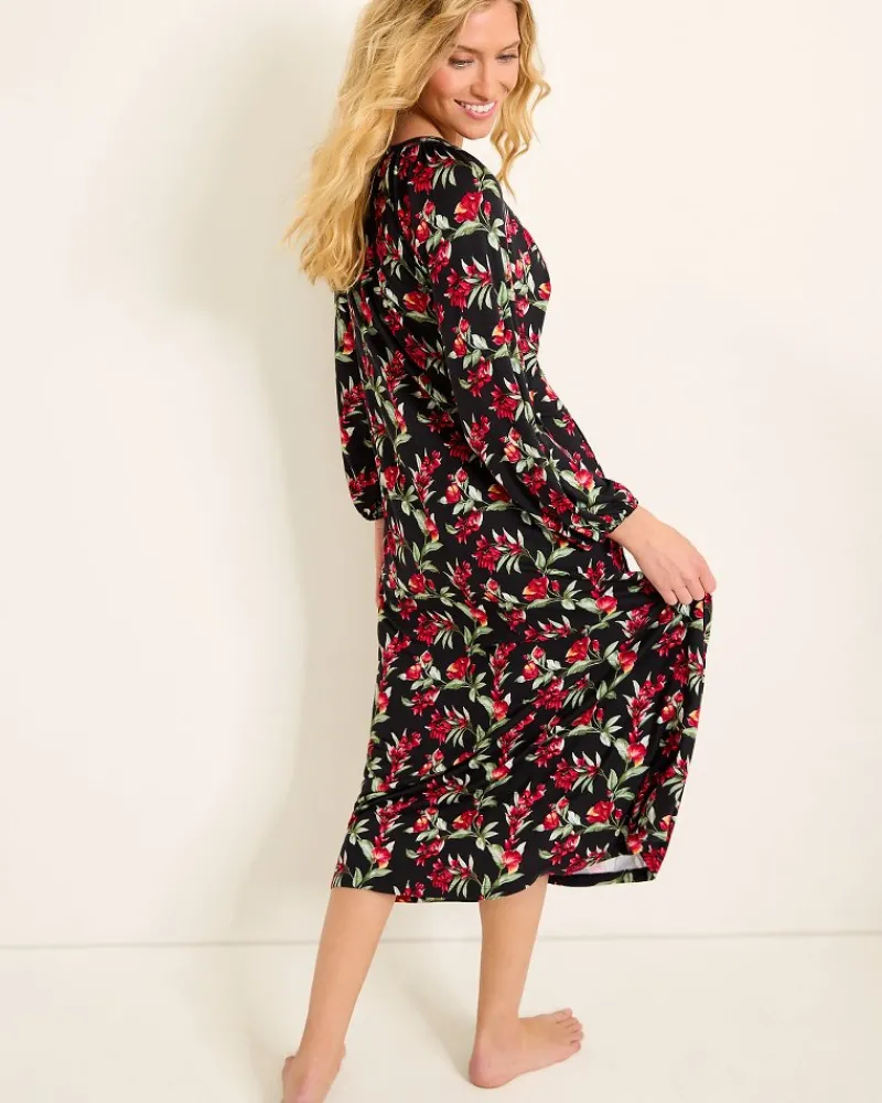 Tommy Bahama Jersey Long-Sleeve Maxi Sleep Dress Black Cherry Hot