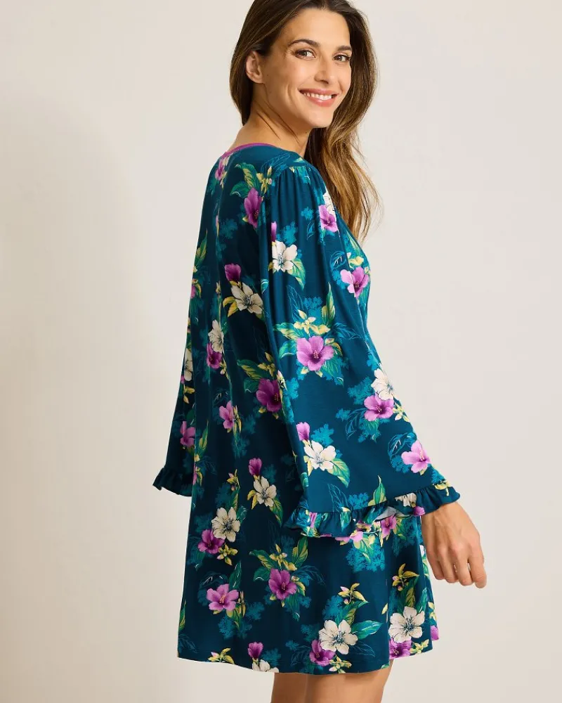 Tommy Bahama Jersey Long-Sleeve Short Sleep Dress Summer Night Clearance