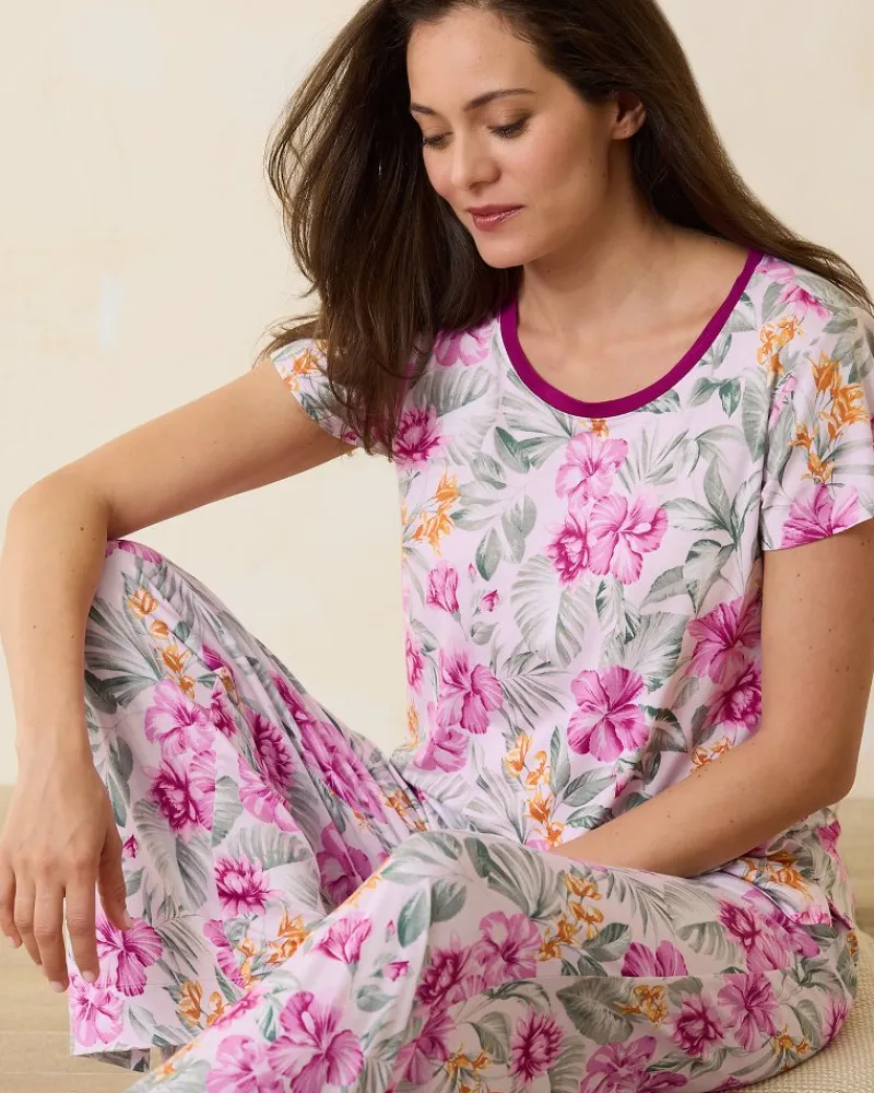 Tommy Bahama Jersey Short Sleeve & Pants Pajama Set Blushing New
