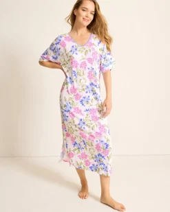 Tommy Bahama Jersey Short-Sleeve Maxi Sleep Caftan Ivory Sale