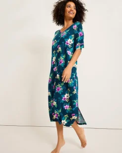 Tommy Bahama Jersey Short-Sleeve Maxi Sleep Caftan Summer Night Best