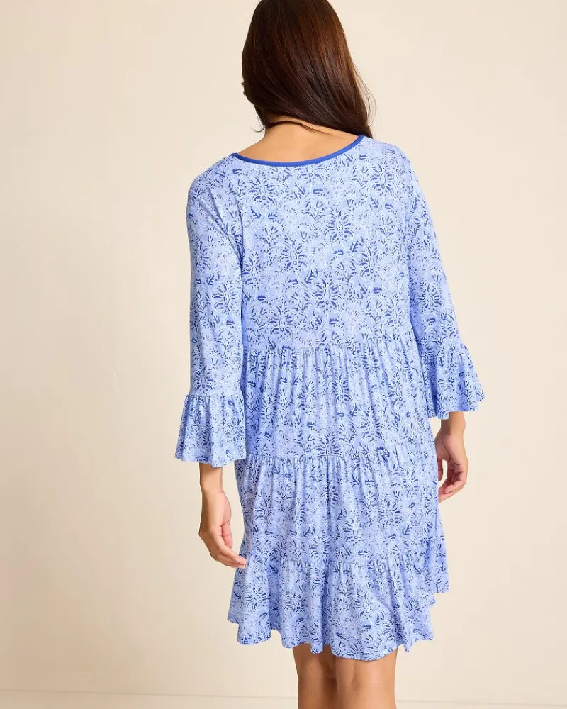 Tommy Bahama Jersey 3/4-Sleeve Short Sleep Dress Periwinkle New