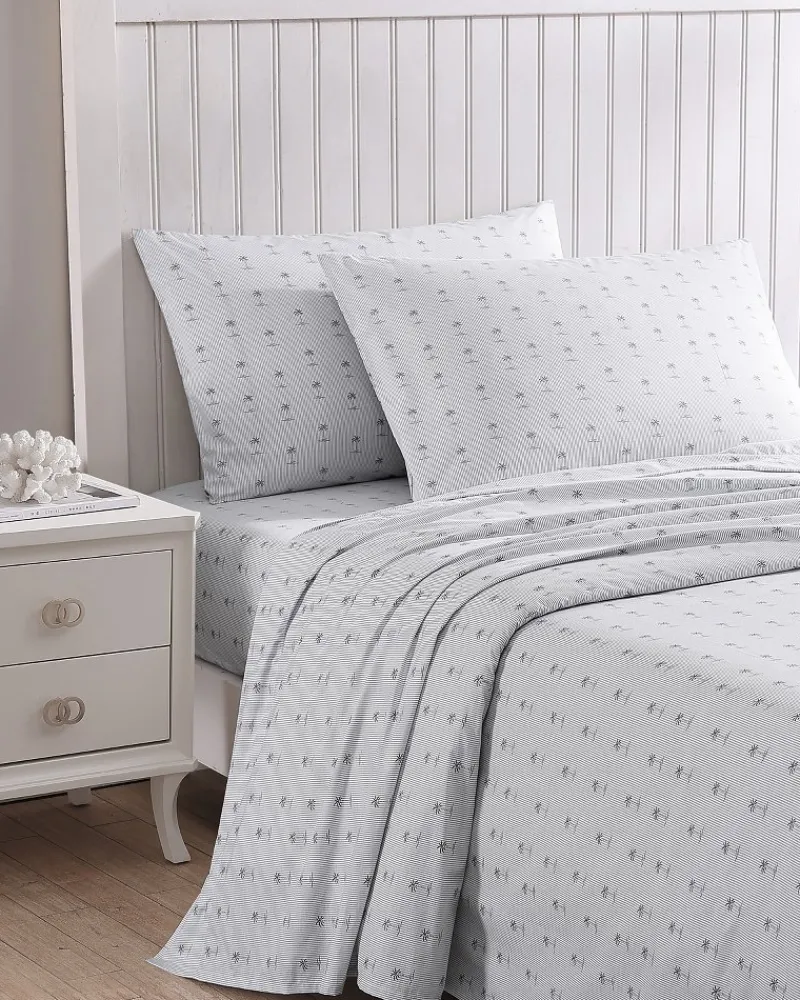 Tommy Bahama Kew Palms 4-Piece King Sheet Set Grey New