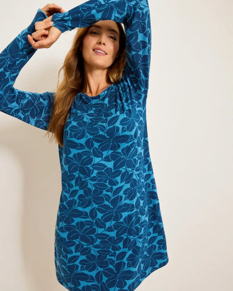 Tommy Bahama Knit Long-Sleeve Short Sleep Dress Deep Sea Teal Best