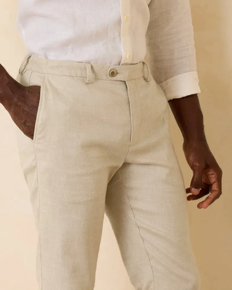 Tommy Bahama Latigo Beach Linen-Blend Flat-Front Pants Stone Khaki Outlet