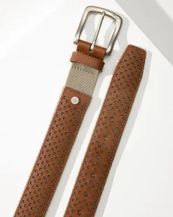 Tommy Bahama Leather Mesh Cushion Performance Belt Tan Hot