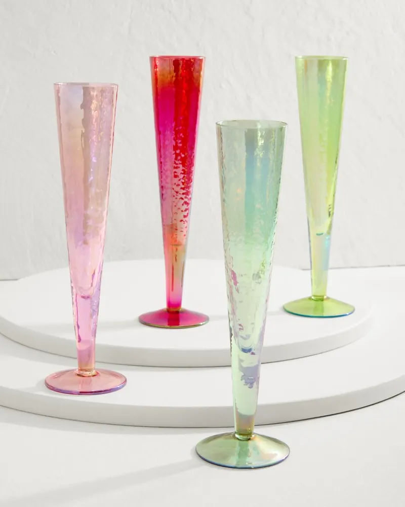Tommy Bahama Luster Champagne Glasses — Set of 4 Multicolor Best