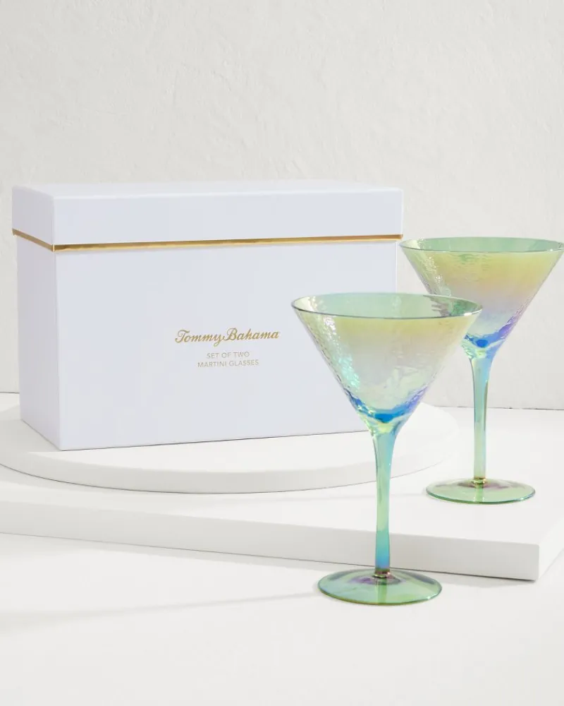 Tommy Bahama Luster Martini Glasses — Set of 2 Light Blue Discount