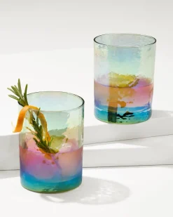 Tommy Bahama Luster Rocks Glasses — Set of 2 Light Blue New