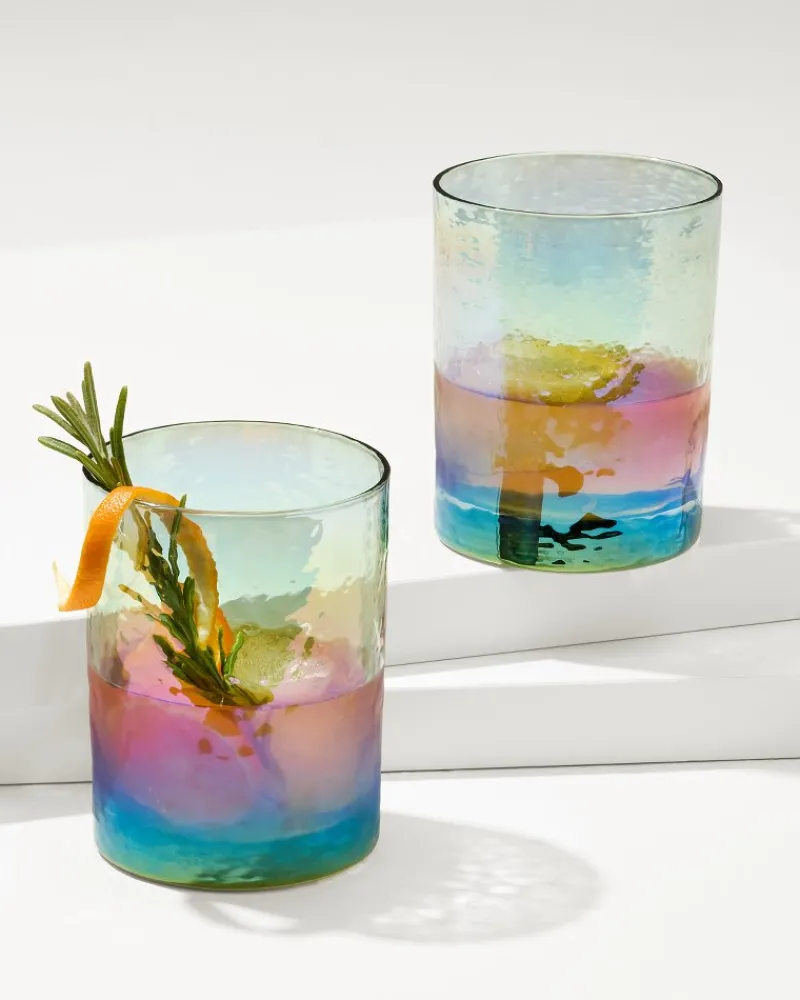 Tommy Bahama Luster Rocks Glasses — Set of 2 Light Blue New