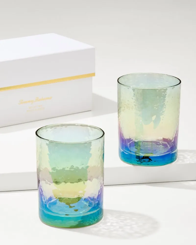 Tommy Bahama Luster Rocks Glasses — Set of 2 Light Blue New