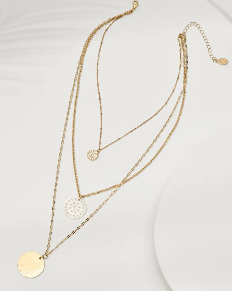 Tommy Bahama Madeira Mother of Pearl Flower Multi-Row Necklace Gold Clearance