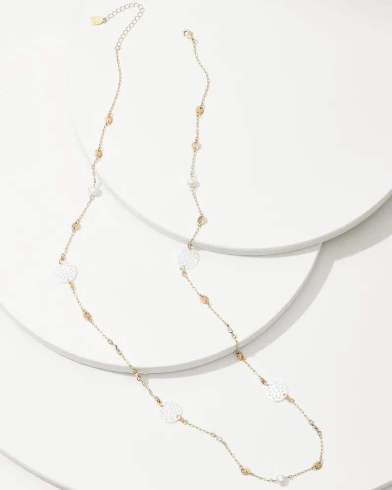 Tommy Bahama Madeira Mother of Pearl Station Necklace Gold Outlet