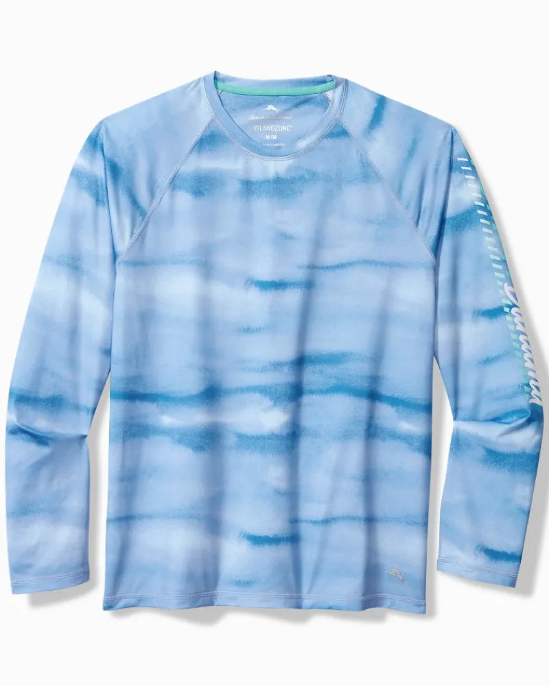 Tommy Bahama Malibu Fronds Crew IslandZone® Rash Guard Blue Canal Discount
