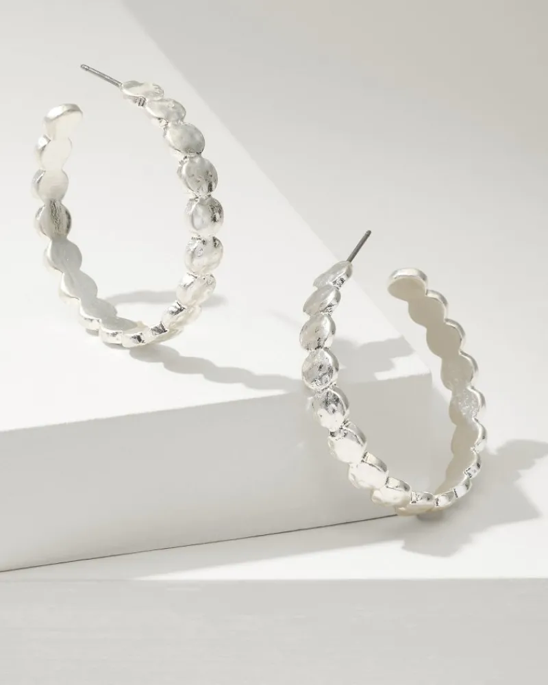 Tommy Bahama Marco Island Textured Disc Hoop Earrings Silver New