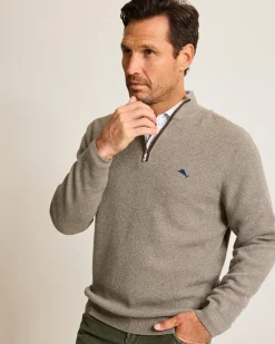 Tommy Bahama Marlin Luxe Half-Zip Sweater Brindle Taupe Heather Sale