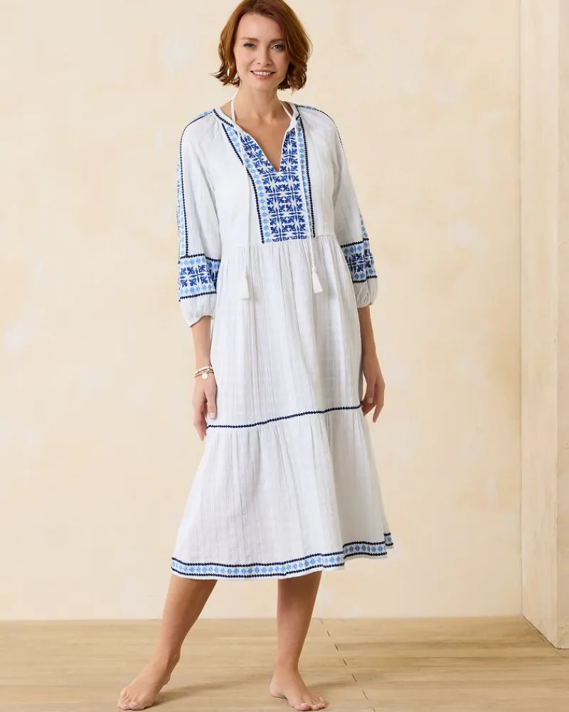 Tommy Bahama Mykonos Gauze Midi Coverup Dress White Clearance