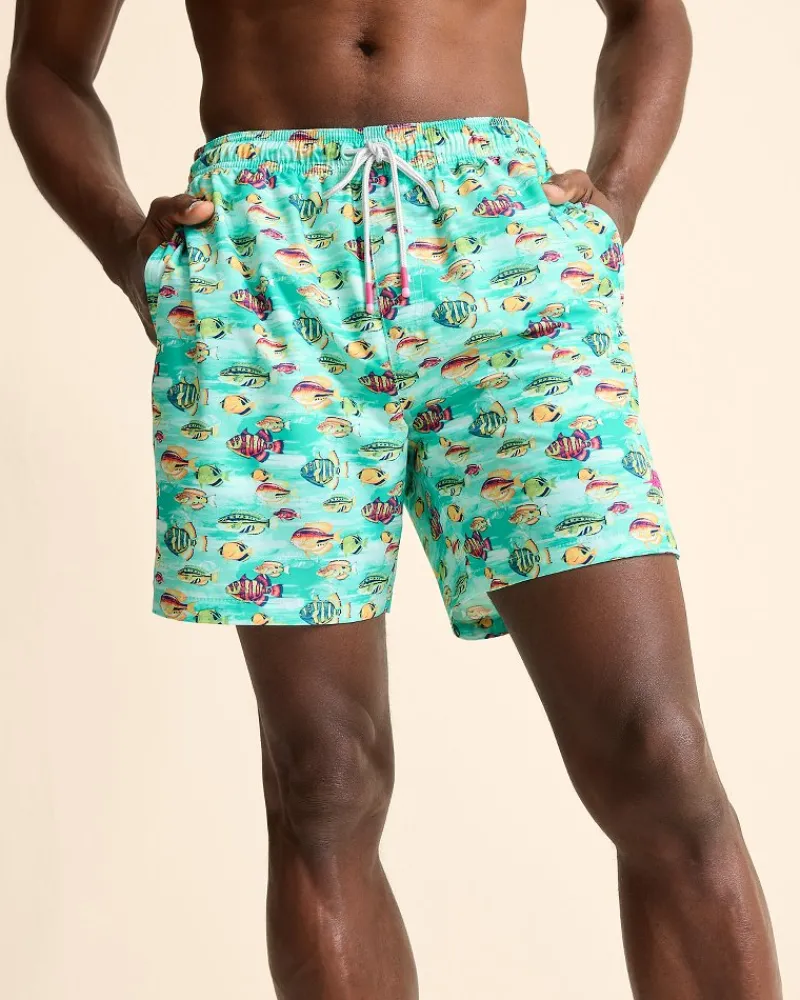 Tommy Bahama Naples Fintastic 6-Inch Swim Trunks Kohala Teal New