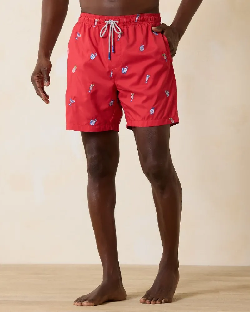 Tommy Bahama Naples Rita Rumble 6-Inch Swim Trunks Lollipop Red Outlet