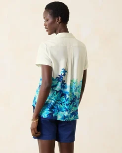 Tommy Bahama Oceanside Views Talulla Silk Camp Shirt Coconut Hot