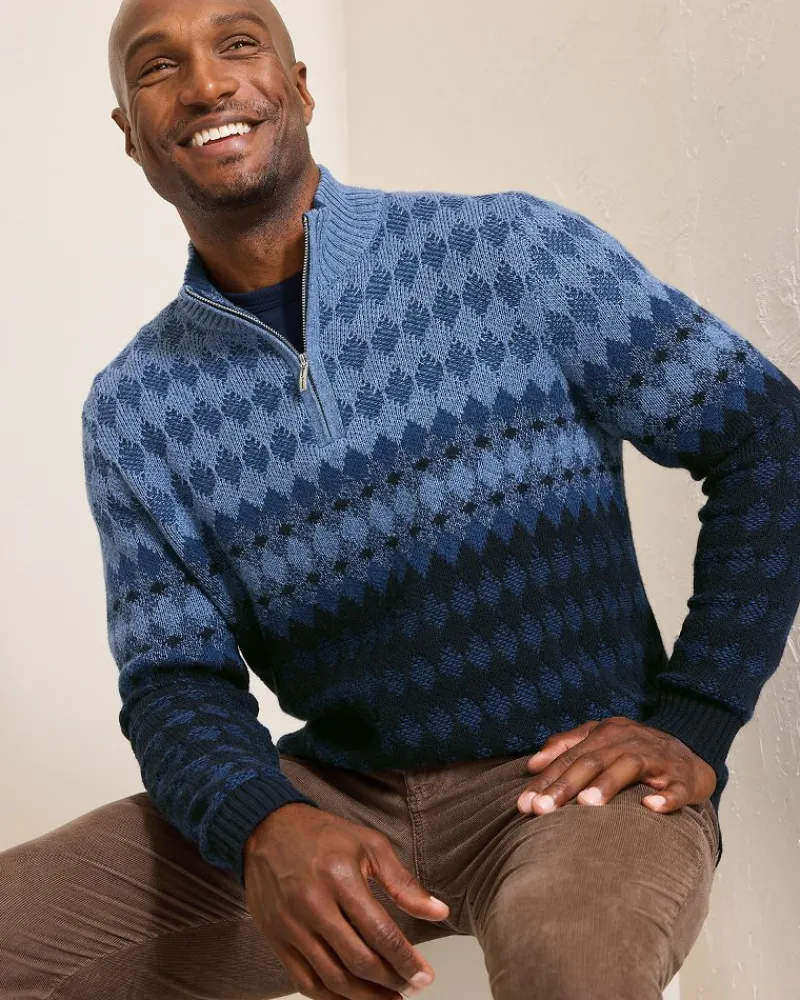 Tommy Bahama Ombré Argyle Half-Zip Sweater Navy Clearance