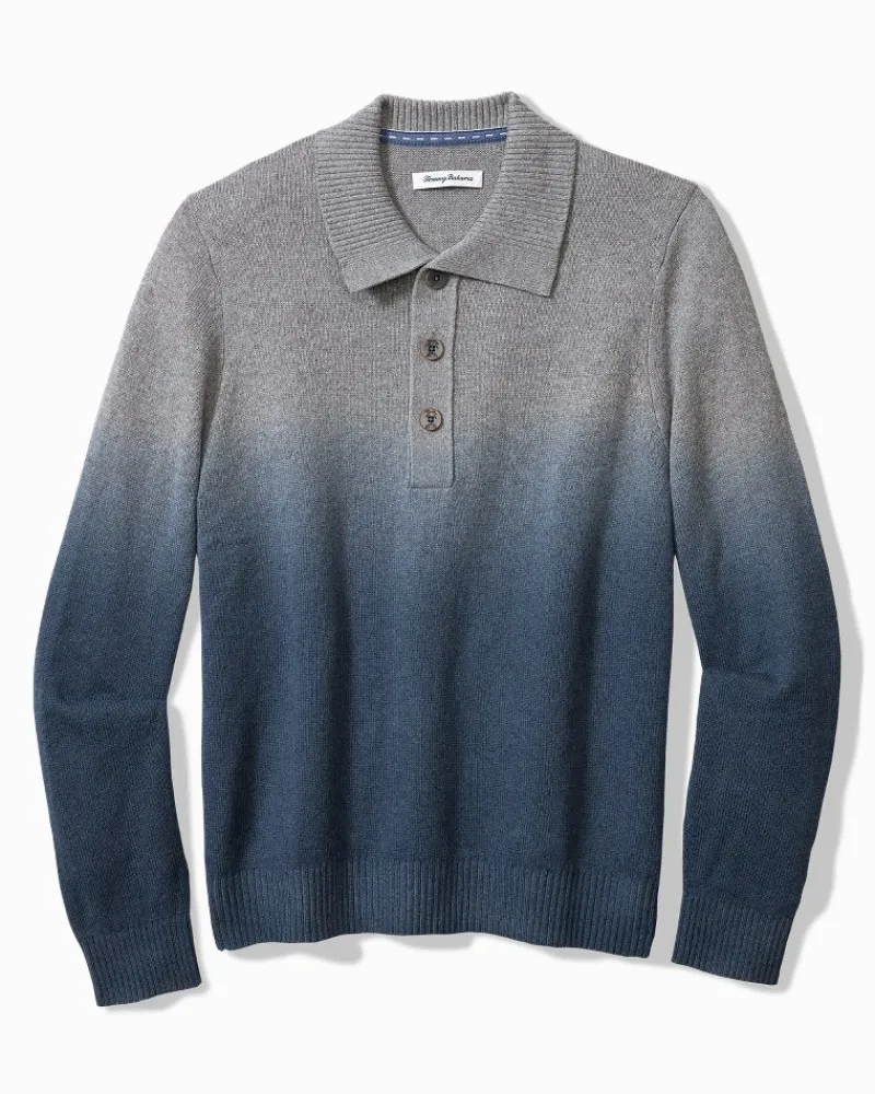 Tommy Bahama Ombré Dip-Dye Sweater Polo Dress Blues New