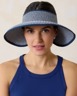 Tommy Bahama Packable Ultra-Braid Visor Navy/White Mix New