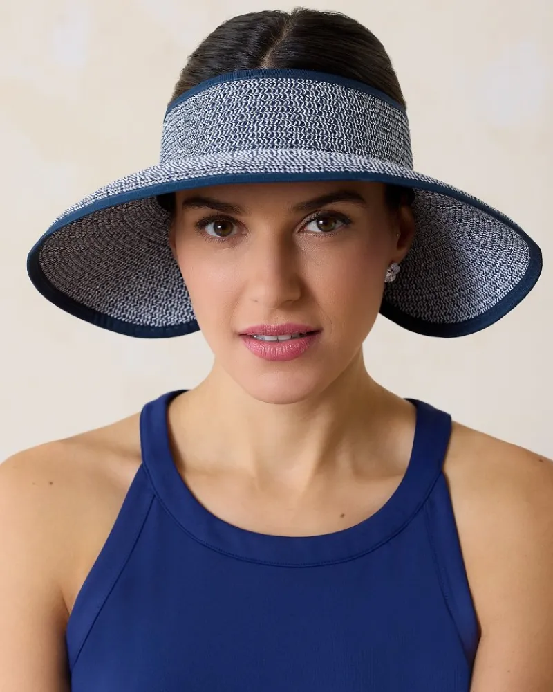 Tommy Bahama Packable Ultra-Braid Visor Navy/White Mix New