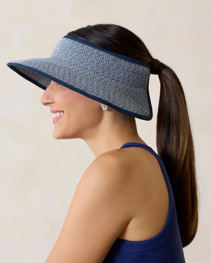 Tommy Bahama Packable Ultra-Braid Visor Navy/White Mix New