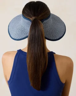 Tommy Bahama Packable Ultra-Braid Visor Navy/White Mix New