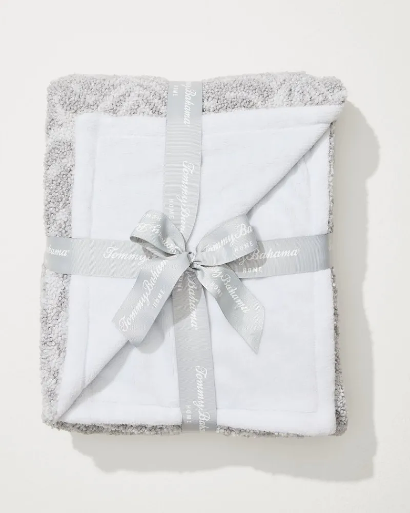Tommy Bahama Palm Fronds Faux Teddy Throw Grey Sale